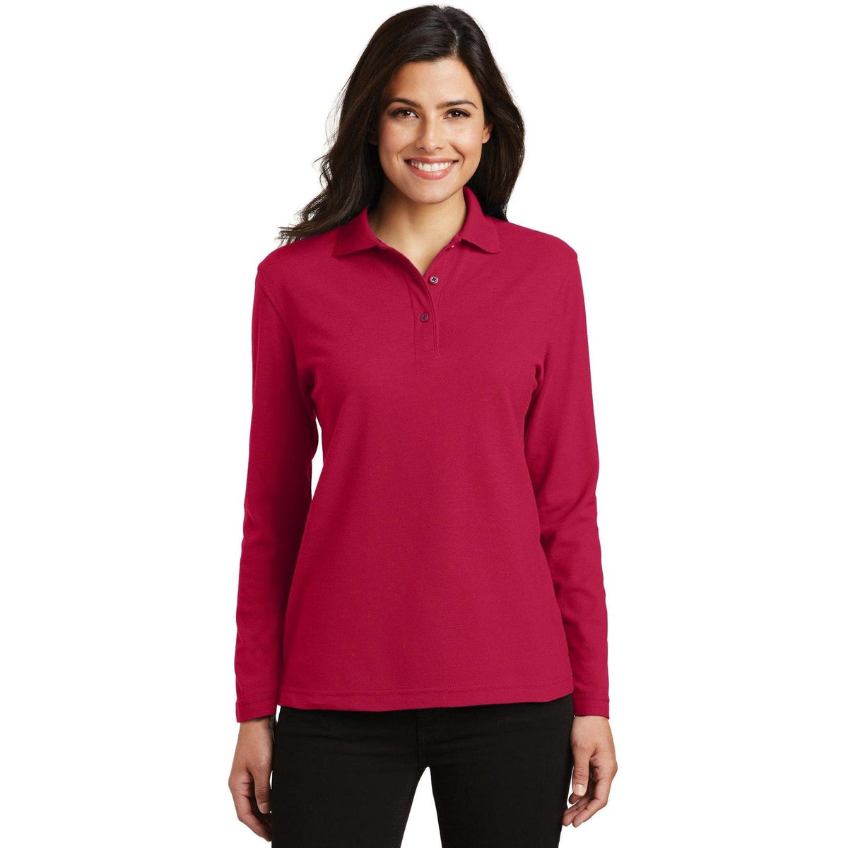 no-logo Port Authority Women's Long Sleeve Silk Touch Polo Shirt-Polos-Port Authority-Thread Logic