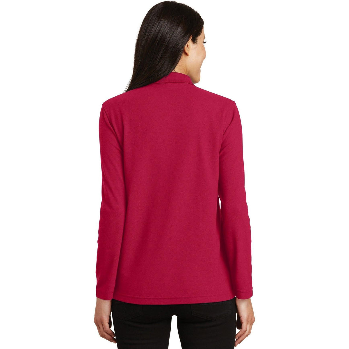 no-logo Port Authority Women's Long Sleeve Silk Touch Polo Shirt-Polos-Port Authority-Thread Logic