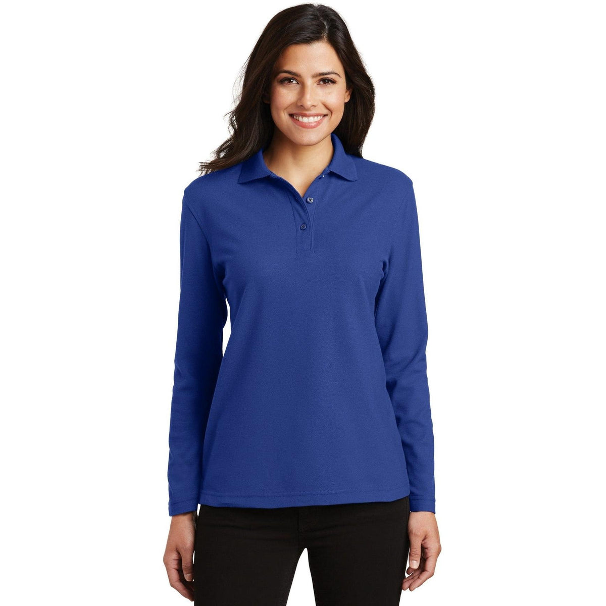 no-logo Port Authority Women's Long Sleeve Silk Touch Polo Shirt-Polos-Port Authority-Thread Logic