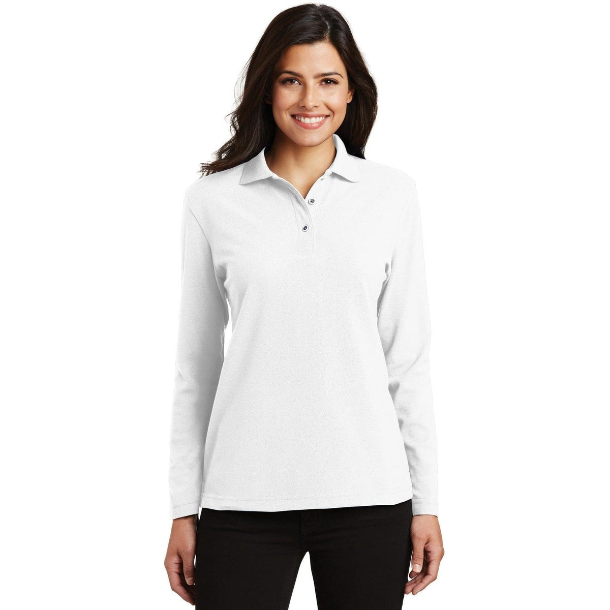 no-logo Port Authority Women's Long Sleeve Silk Touch Polo Shirt-Polos-Port Authority-Thread Logic