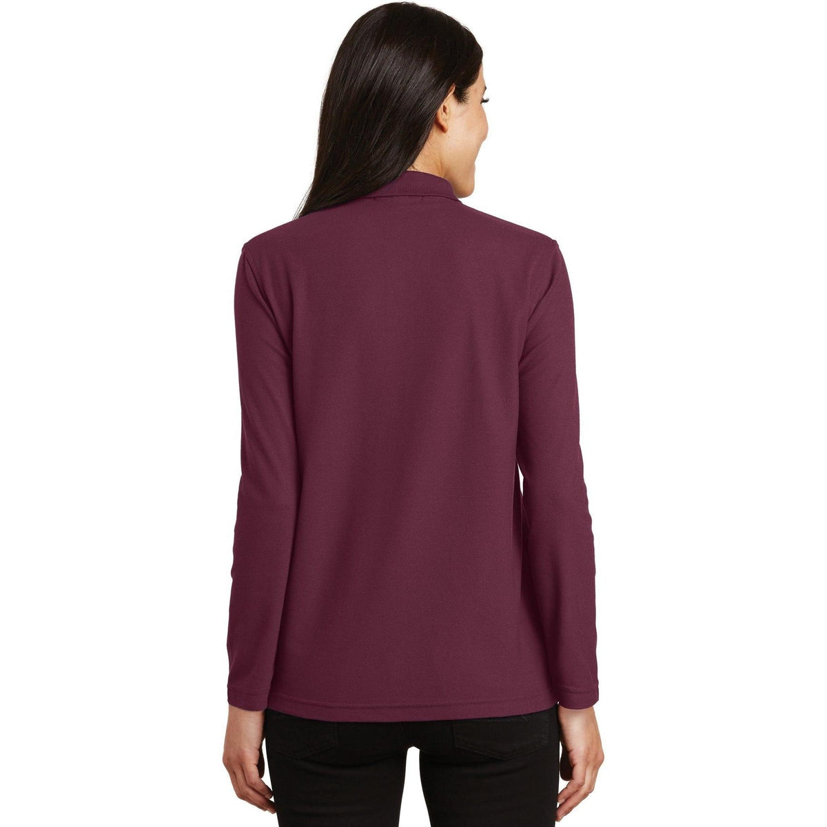 no-logo Port Authority Women's Long Sleeve Silk Touch Polo Shirt-Polos-Port Authority-Thread Logic