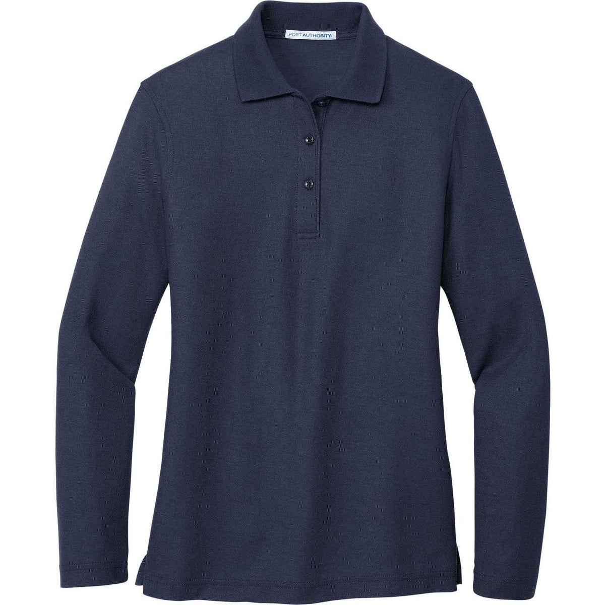 logo-left Port Authority Women's Long Sleeve Silk Touch Polo Shirt-Polos-Port Authority-Navy-XS-Thread Logic