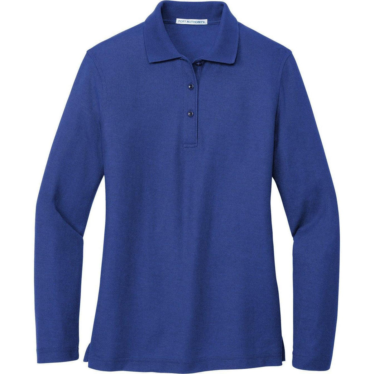 logo-left Port Authority Women's Long Sleeve Silk Touch Polo Shirt-Polos-Port Authority-Royal-XS-Thread Logic