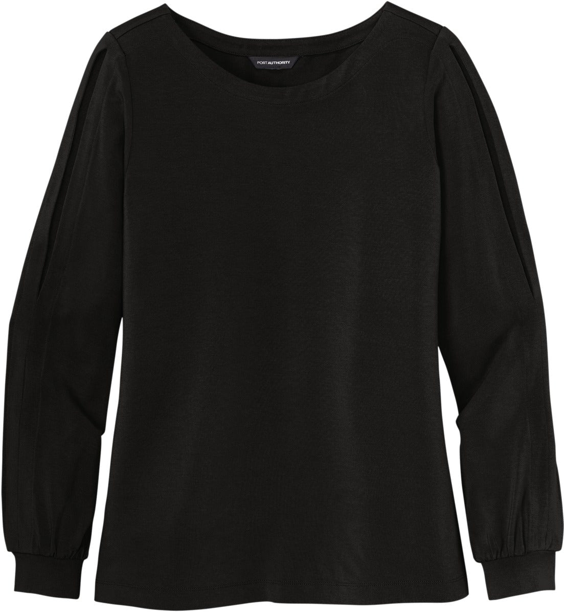 No-Logo CLOSEOUT - Port Authority Ladies Luxe Knit Jewel Neck Top-Active-Port Authority-Deep Black-S-Thread Logic