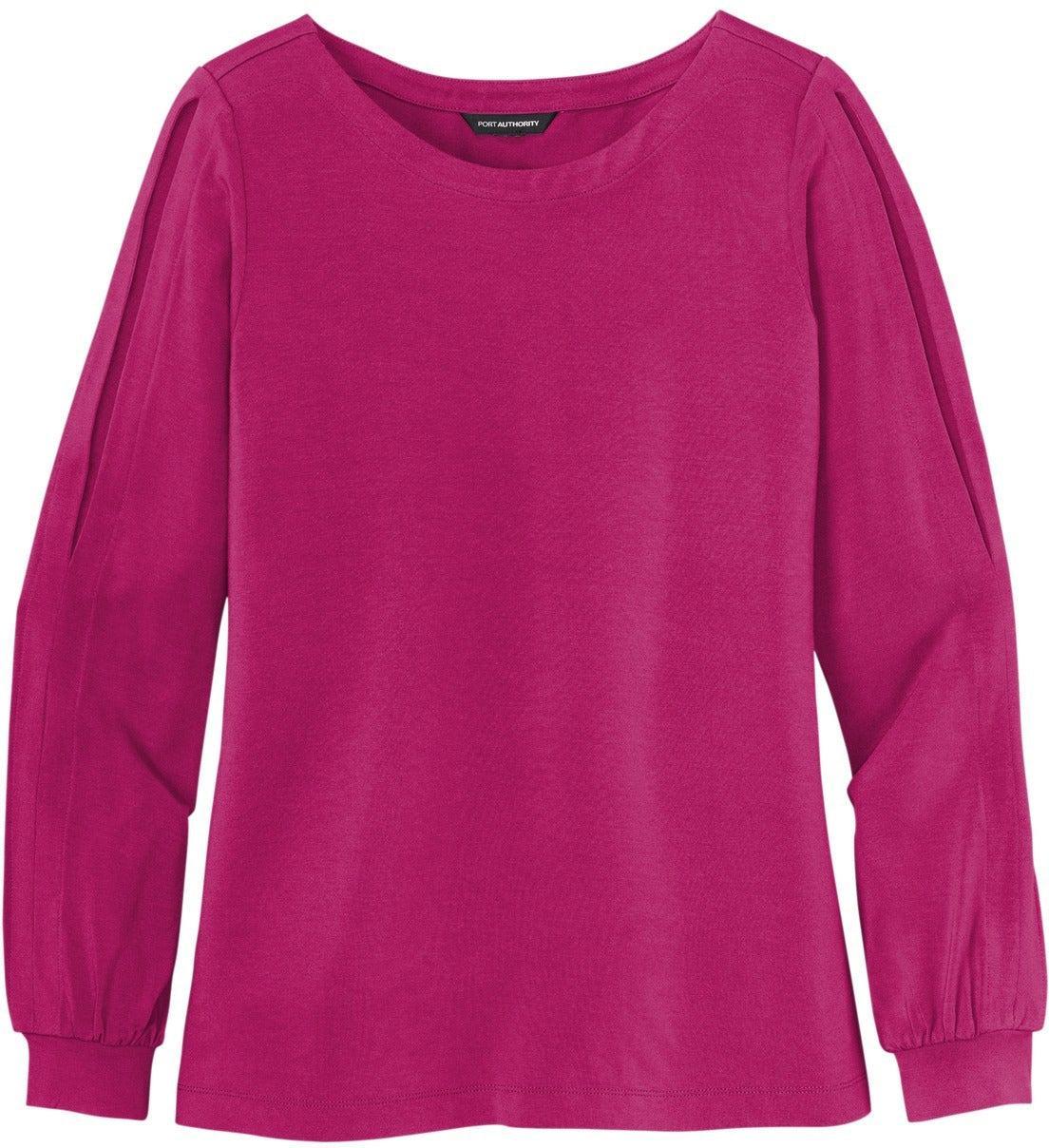 No-Logo CLOSEOUT - Port Authority Ladies Luxe Knit Jewel Neck Top-Active-Port Authority-Wild Berry-S-Thread Logic