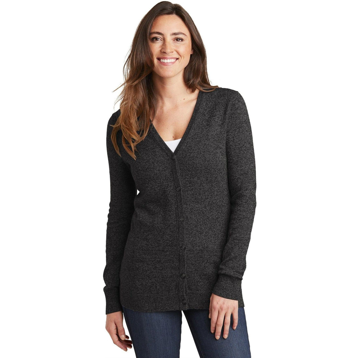 no-logo Port Authority Women's Marled Cardigan Sweater-Sweaters-Port Authority-Thread Logic