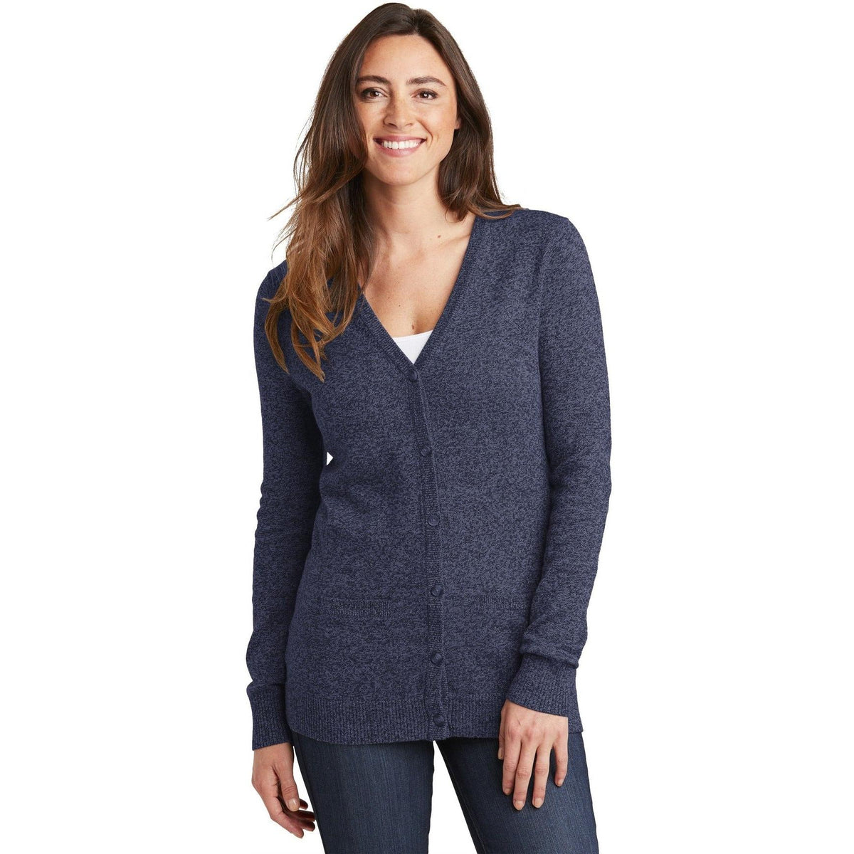 no-logo Port Authority Women's Marled Cardigan Sweater-Sweaters-Port Authority-Thread Logic