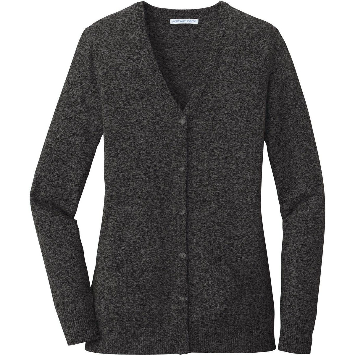 no-logo Port Authority Women's Marled Cardigan Sweater-Sweaters-Port Authority-Black Marl-XS-Thread Logic
