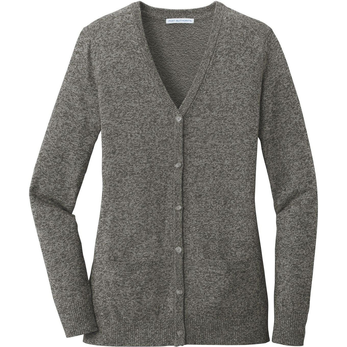 no-logo Port Authority Women's Marled Cardigan Sweater-Sweaters-Port Authority-Warm Grey Marl-XS-Thread Logic
