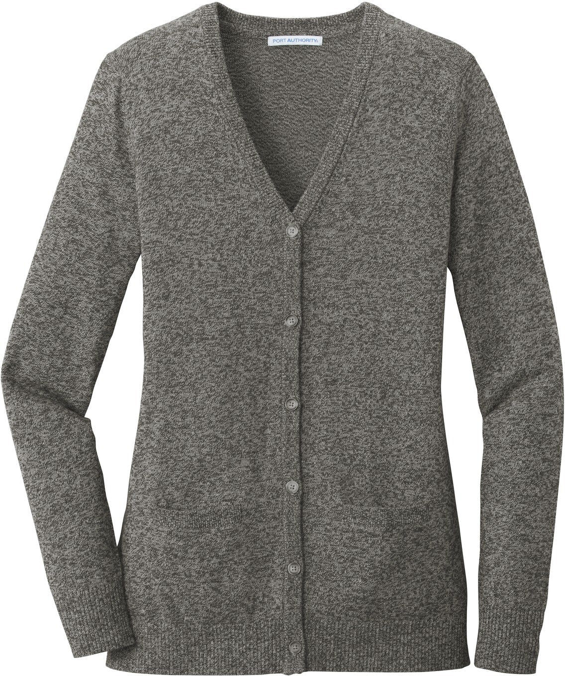 No-Logo CLOSEOUT - Port Authority Ladies Marled Cardigan Sweater-Sweaters-Port Authority-Warm Grey Marl-XS-Thread Logic