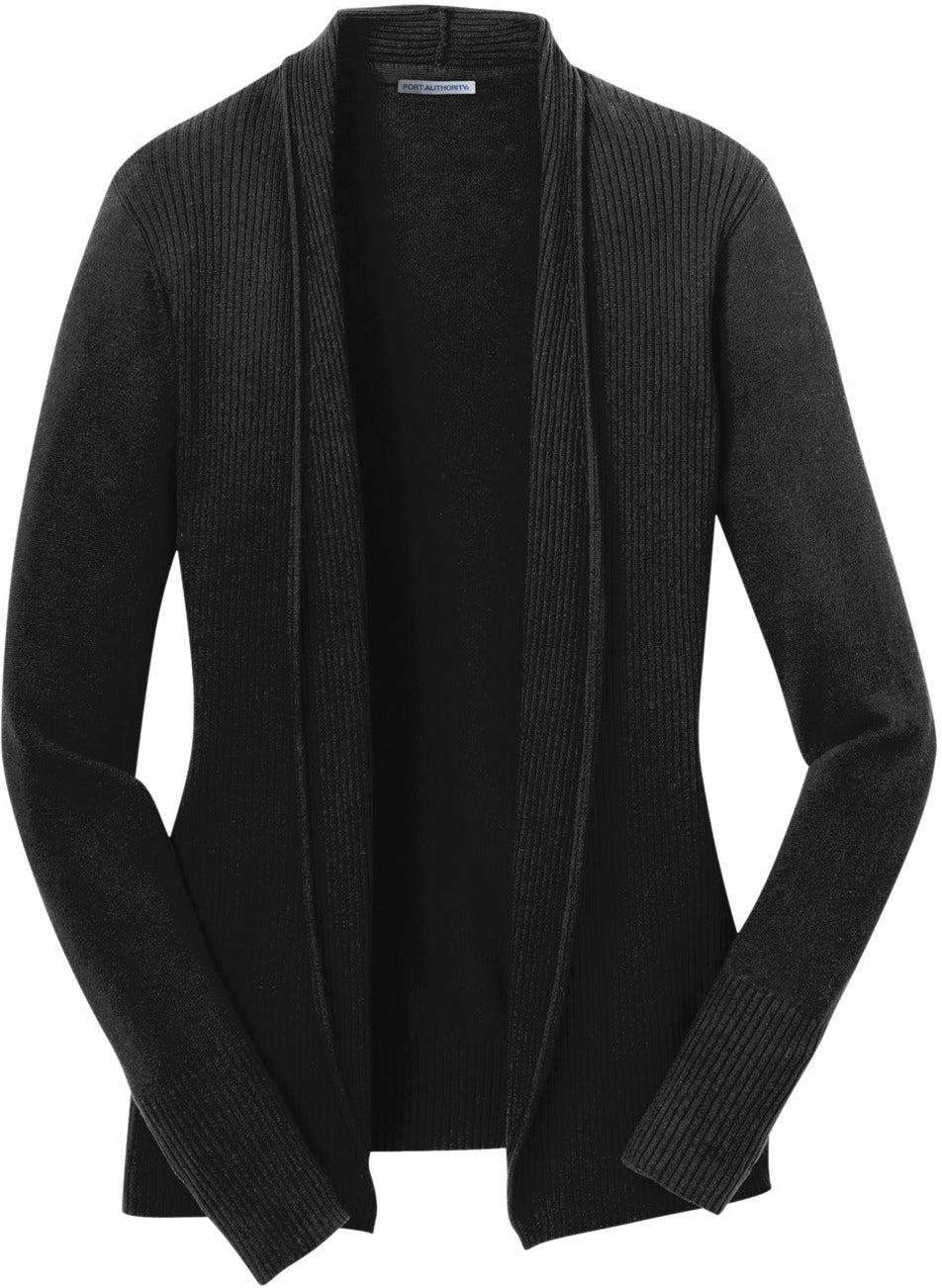 No-Logo CLOSEOUT - Port Authority Ladies Open Front Cardigan Sweater-Sweaters-Port Authority-Black-S-Thread Logic