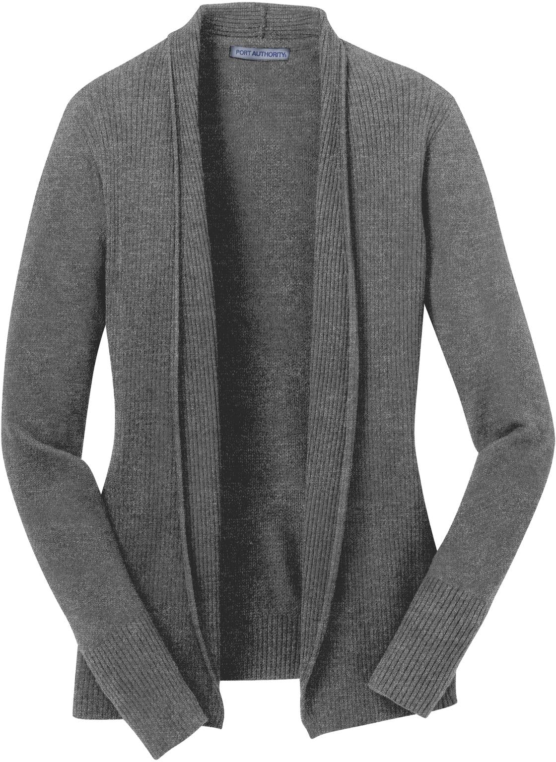 No-Logo CLOSEOUT - Port Authority Ladies Open Front Cardigan Sweater-Sweaters-Port Authority-Medium Heather Grey-S-Thread Logic