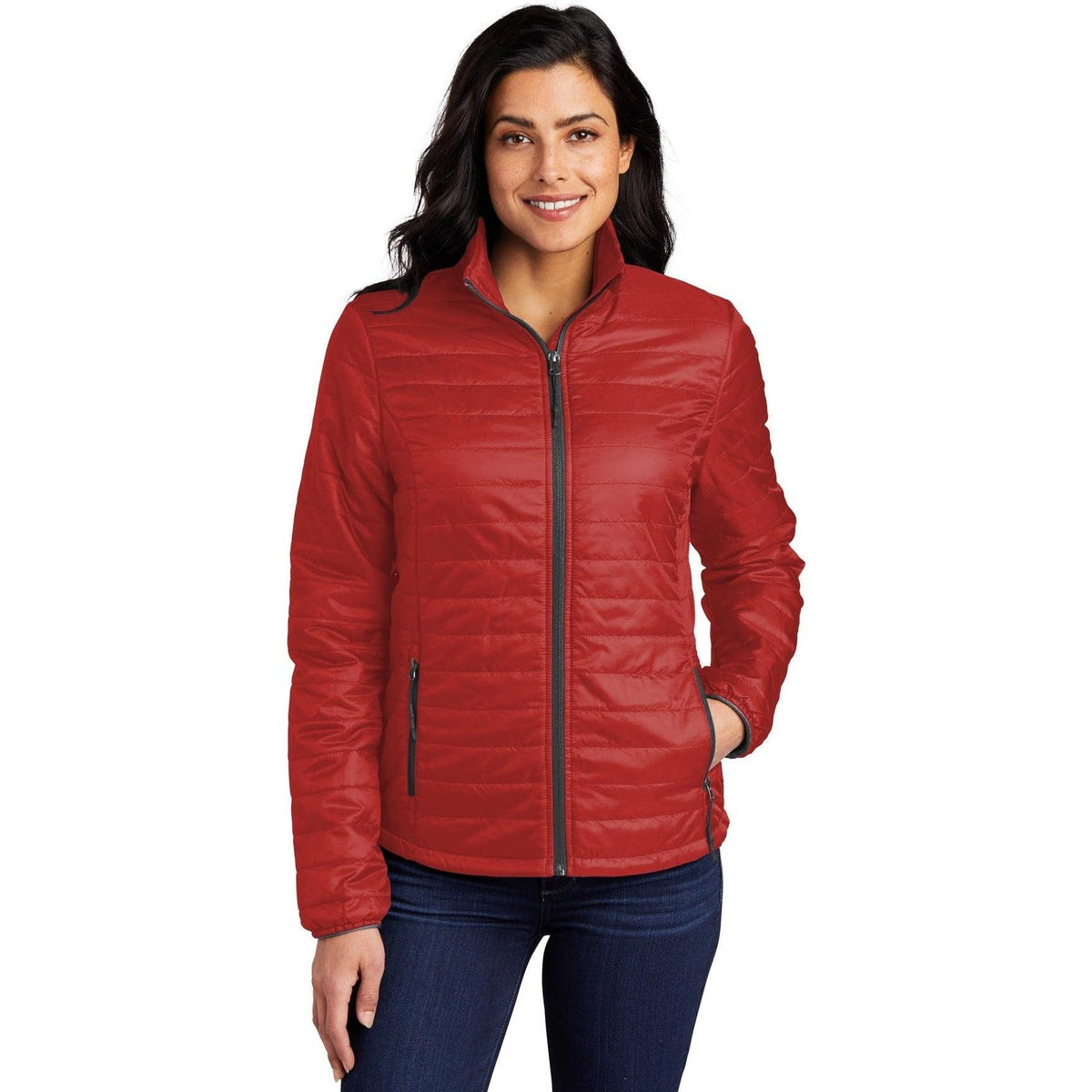 no-logo Port Authority Women's Packable Puffy Jacket-Regular-Port Authority-Fire Red/Graphite-S-Thread Logic