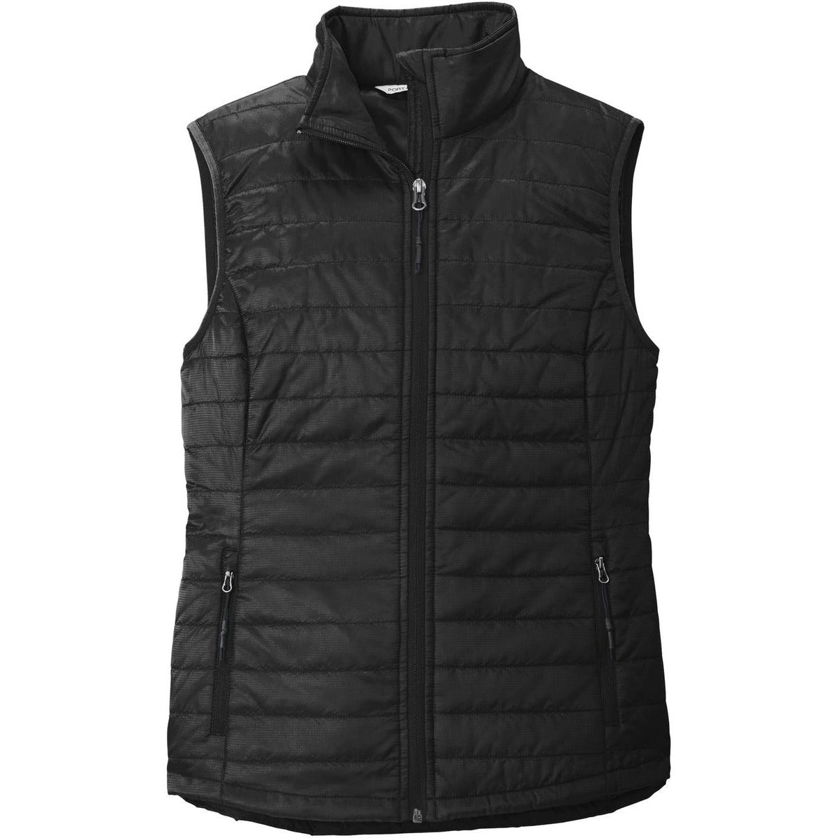 logo-left Port Authority Women's Packable Puffy Vest-Regular-Port Authority-Deep Black-S-Thread Logic
