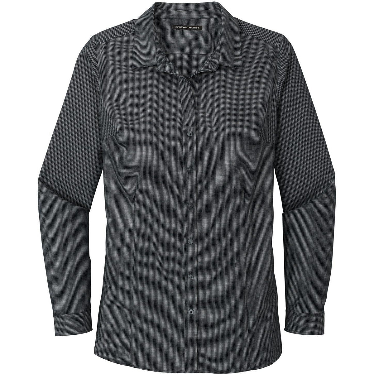 no-logo Port Authority Women's Pincheck Easy Care Shirt-Dress Shirts-Port Authority-Black/Grey Steel-S-Thread Logic