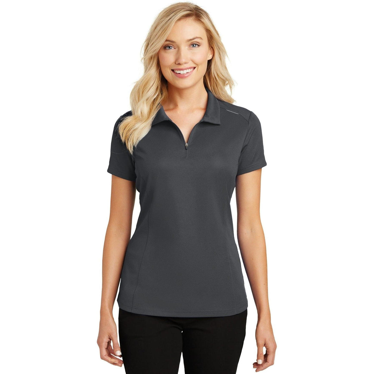 no-logo Port Authority Women's Pinpoint Mesh Zip Polo-Regular-Port Authority-Thread Logic