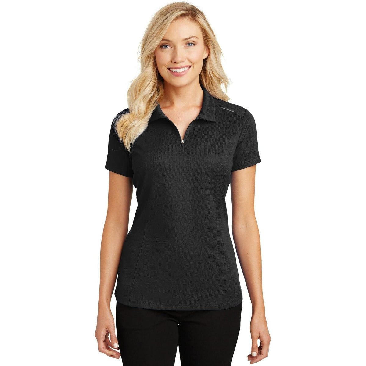 no-logo Port Authority Women's Pinpoint Mesh Zip Polo-Regular-Port Authority-Thread Logic