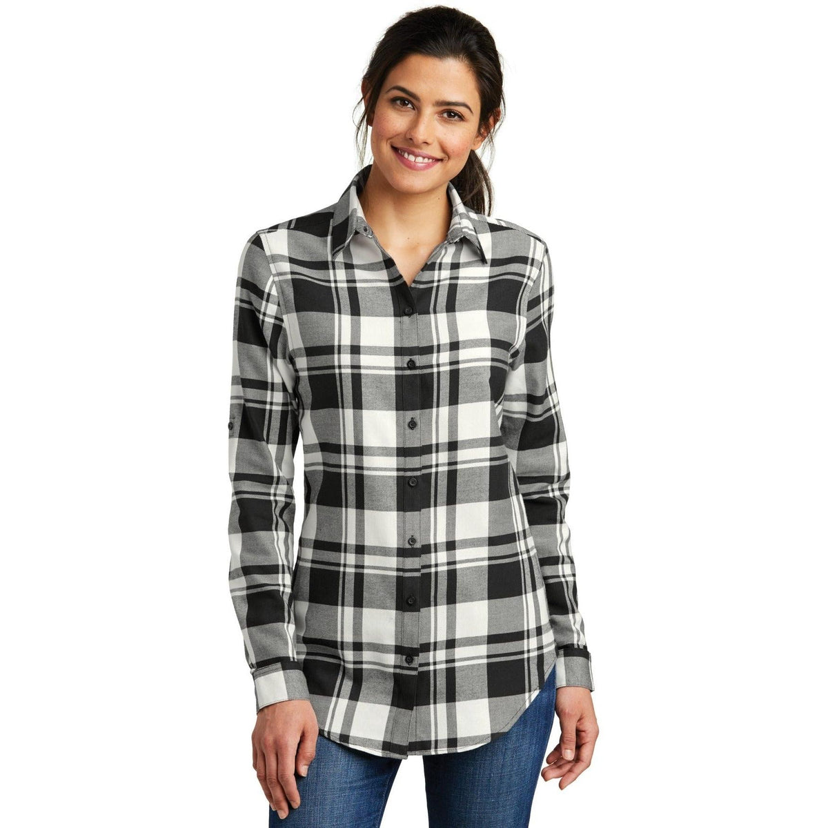 no-logo Port Authority Women's Plaid Flannel Tunic-Dress Shirts-Port Authority-Thread Logic