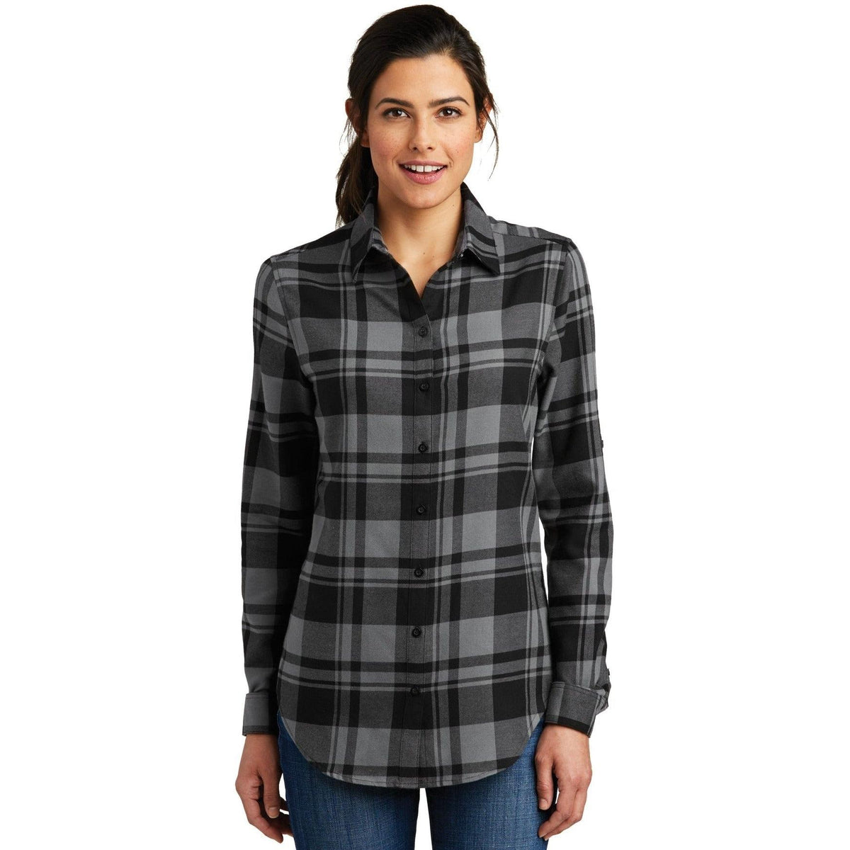 no-logo Port Authority Women's Plaid Flannel Tunic-Dress Shirts-Port Authority-Thread Logic