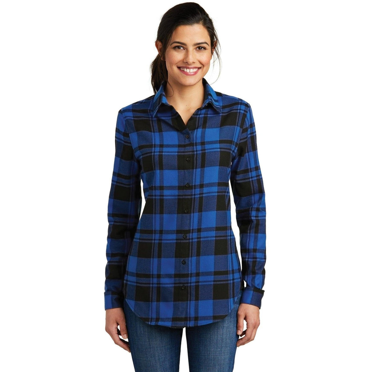 no-logo Port Authority Women's Plaid Flannel Tunic-Dress Shirts-Port Authority-Thread Logic