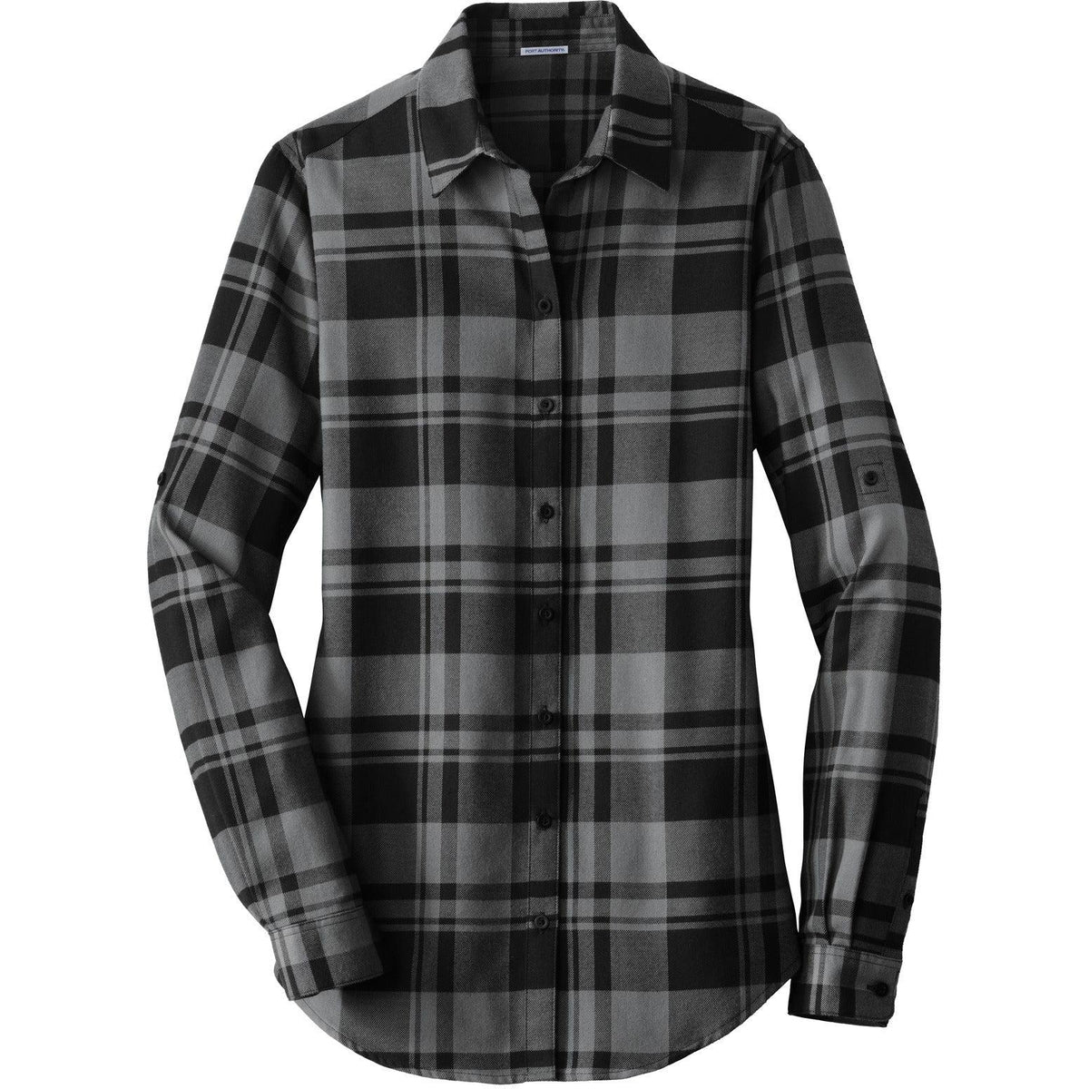 no-logo Port Authority Women's Plaid Flannel Tunic-Dress Shirts-Port Authority-Grey/Black-XS-Thread Logic