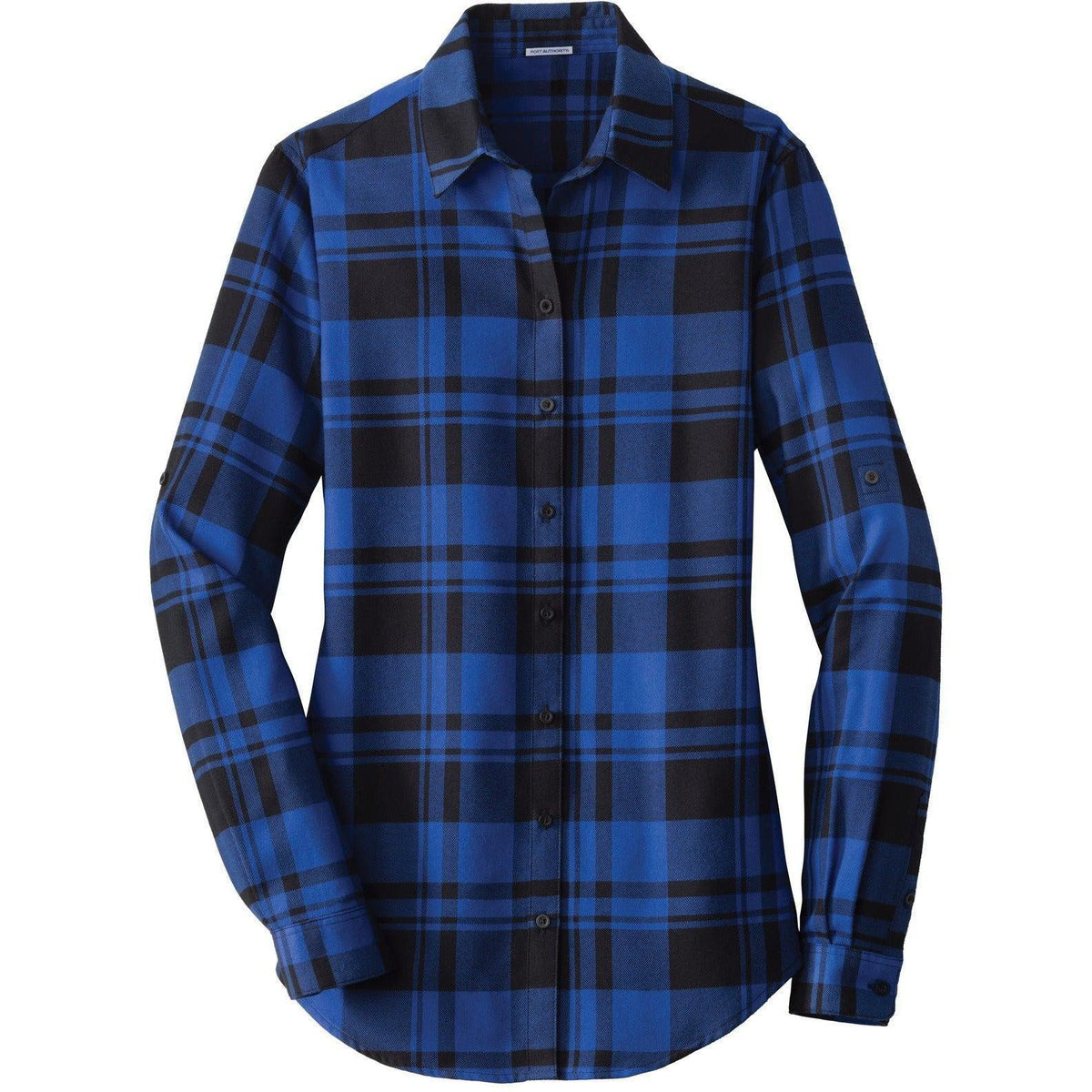 no-logo Port Authority Women's Plaid Flannel Tunic-Dress Shirts-Port Authority-Royal/Black-XS-Thread Logic
