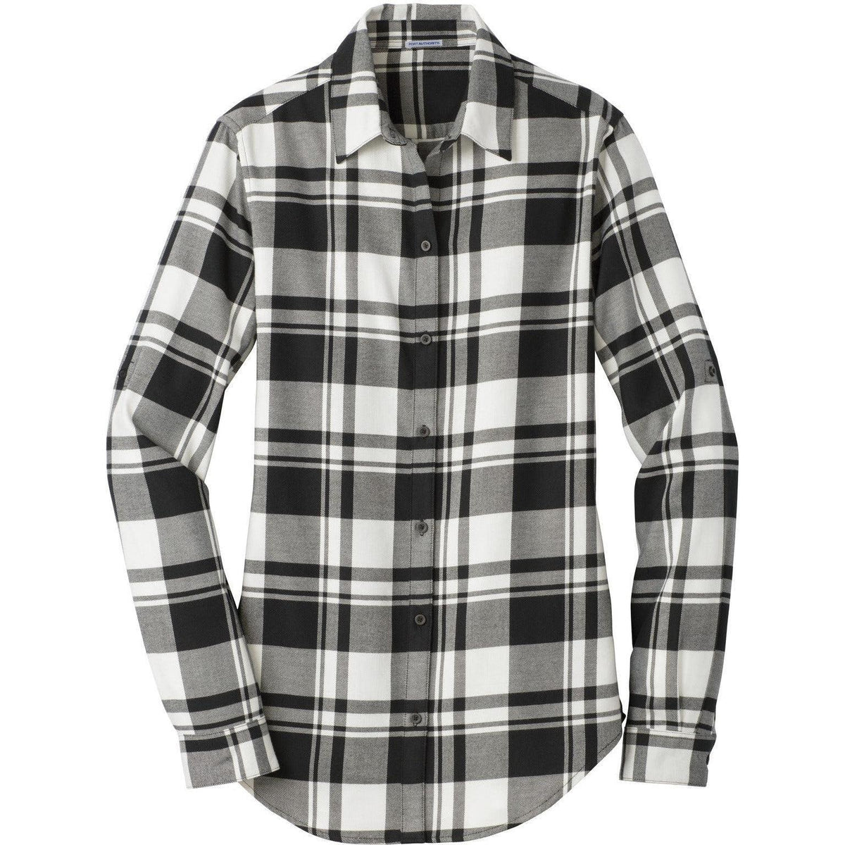 no-logo Port Authority Women's Plaid Flannel Tunic-Dress Shirts-Port Authority-Snow White/Black-XS-Thread Logic
