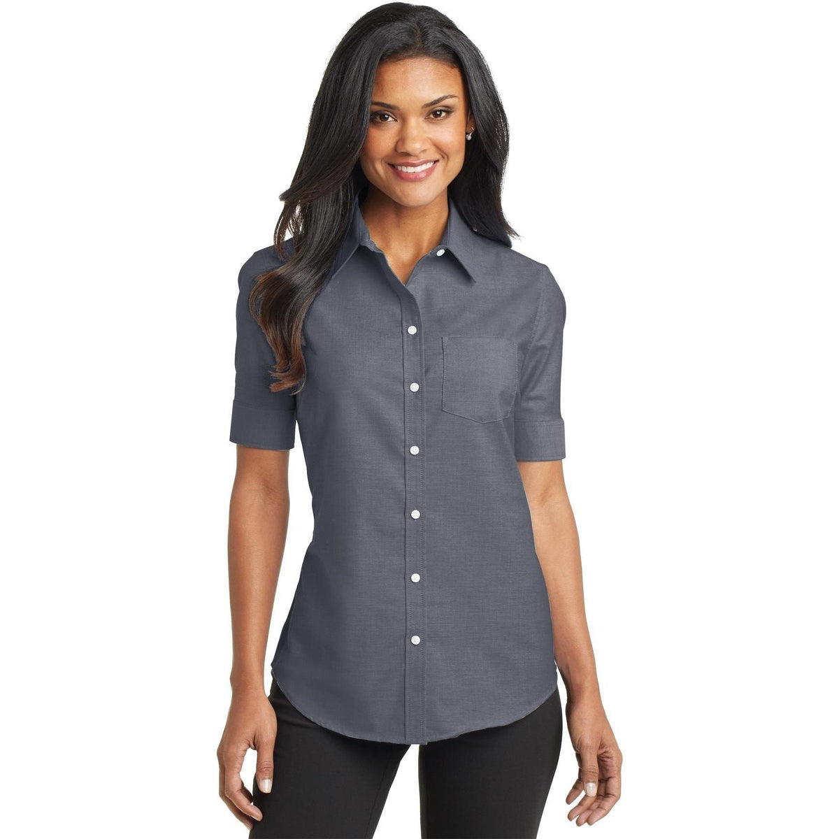 no-logo Port Authority Women's Short Sleeve SuperPro Oxford Shirt-Dress Shirts-Port Authority-Thread Logic