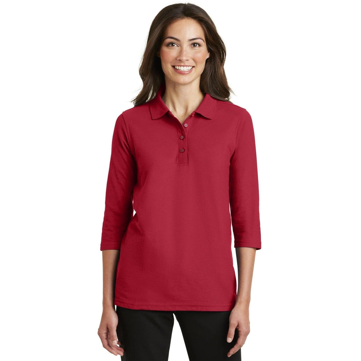 no-logo Port Authority Women's Silk Touch 3/4 Sleeve Polo-Polos-Port Authority-Thread Logic