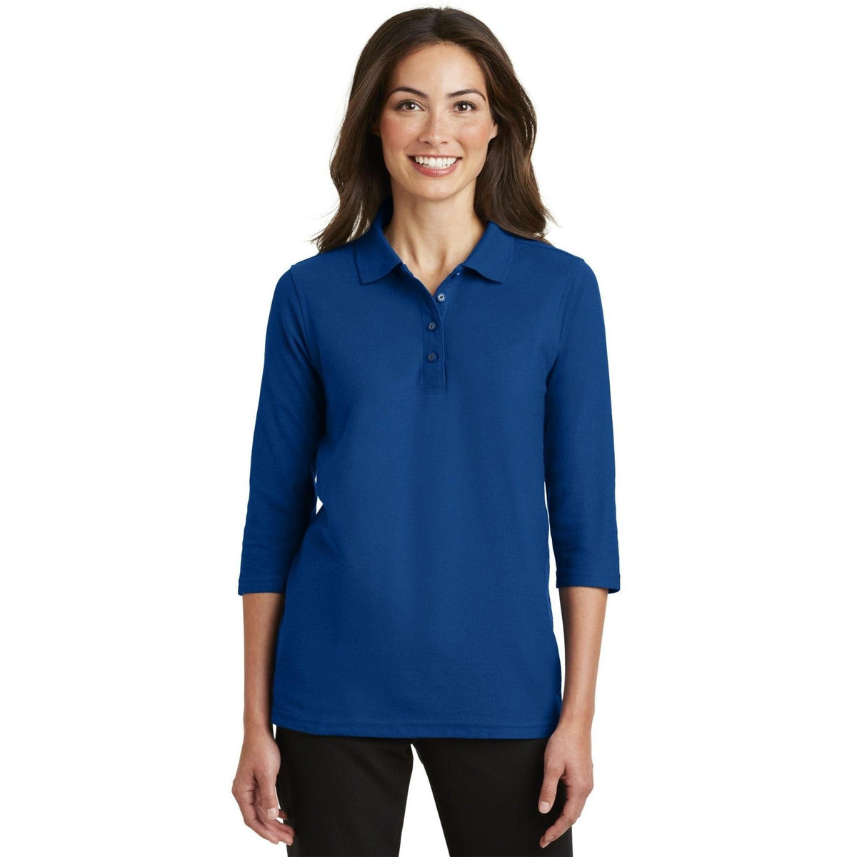 no-logo Port Authority Women's Silk Touch 3/4 Sleeve Polo-Polos-Port Authority-Thread Logic