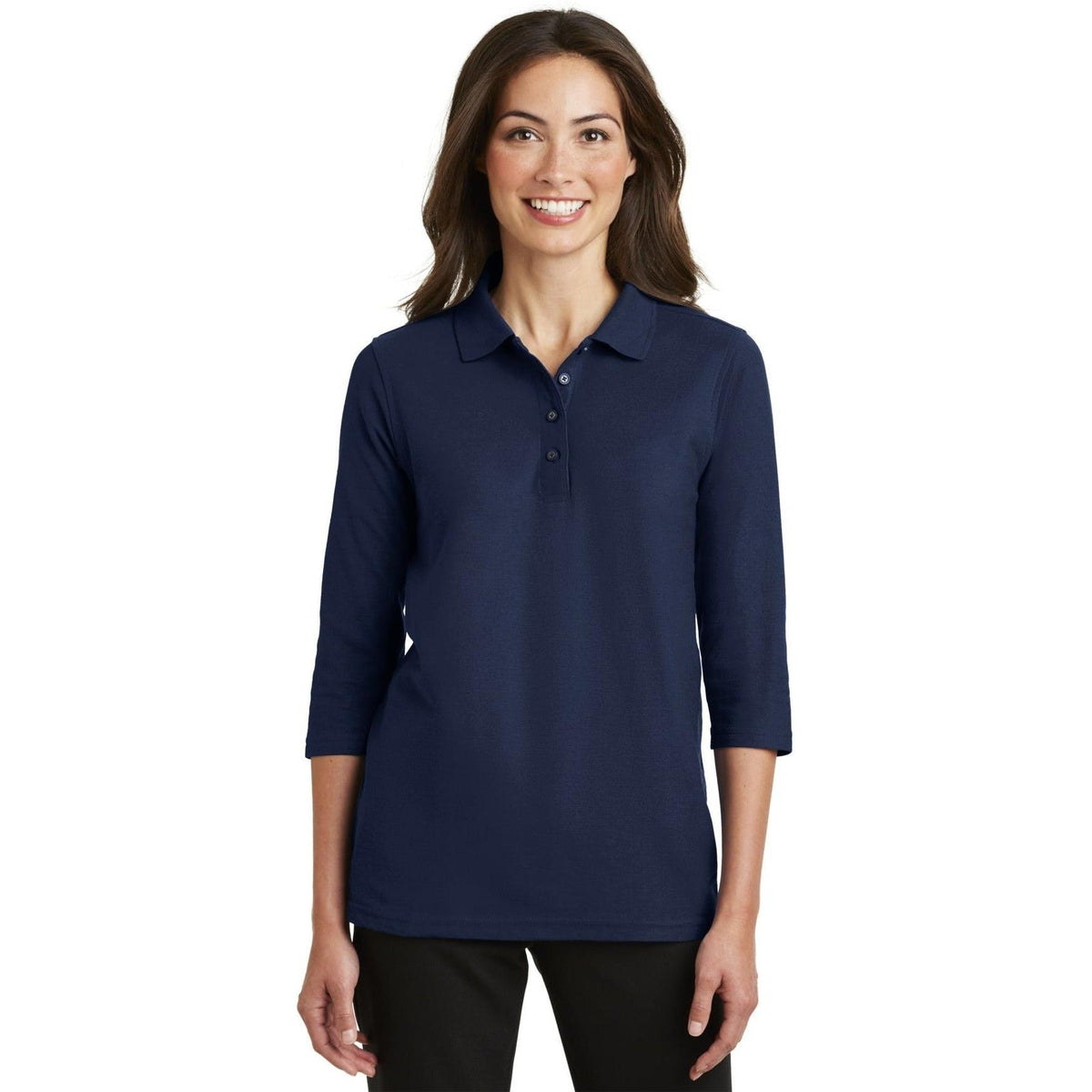 no-logo Port Authority Women's Silk Touch 3/4 Sleeve Polo-Polos-Port Authority-Thread Logic