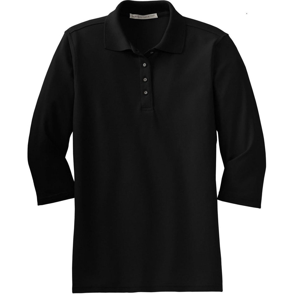 no-logo Port Authority Women's Silk Touch 3/4 Sleeve Polo-Polos-Port Authority-Black-XS-Thread Logic