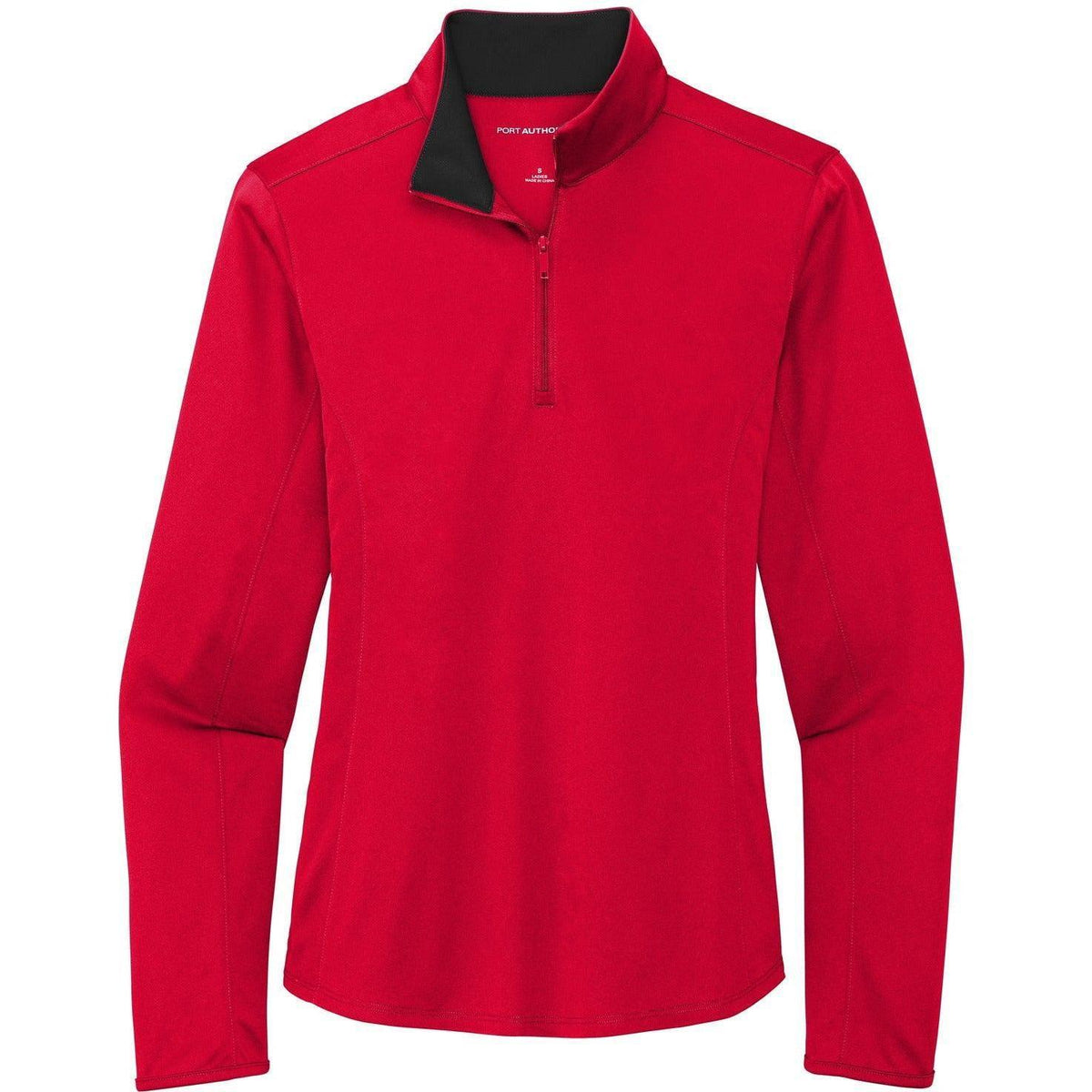 no-logo Port Authority Women's Silk Touch Performance 1/4-Zip-Quarter Zips-Port Authority-Red/Black-S-Thread Logic