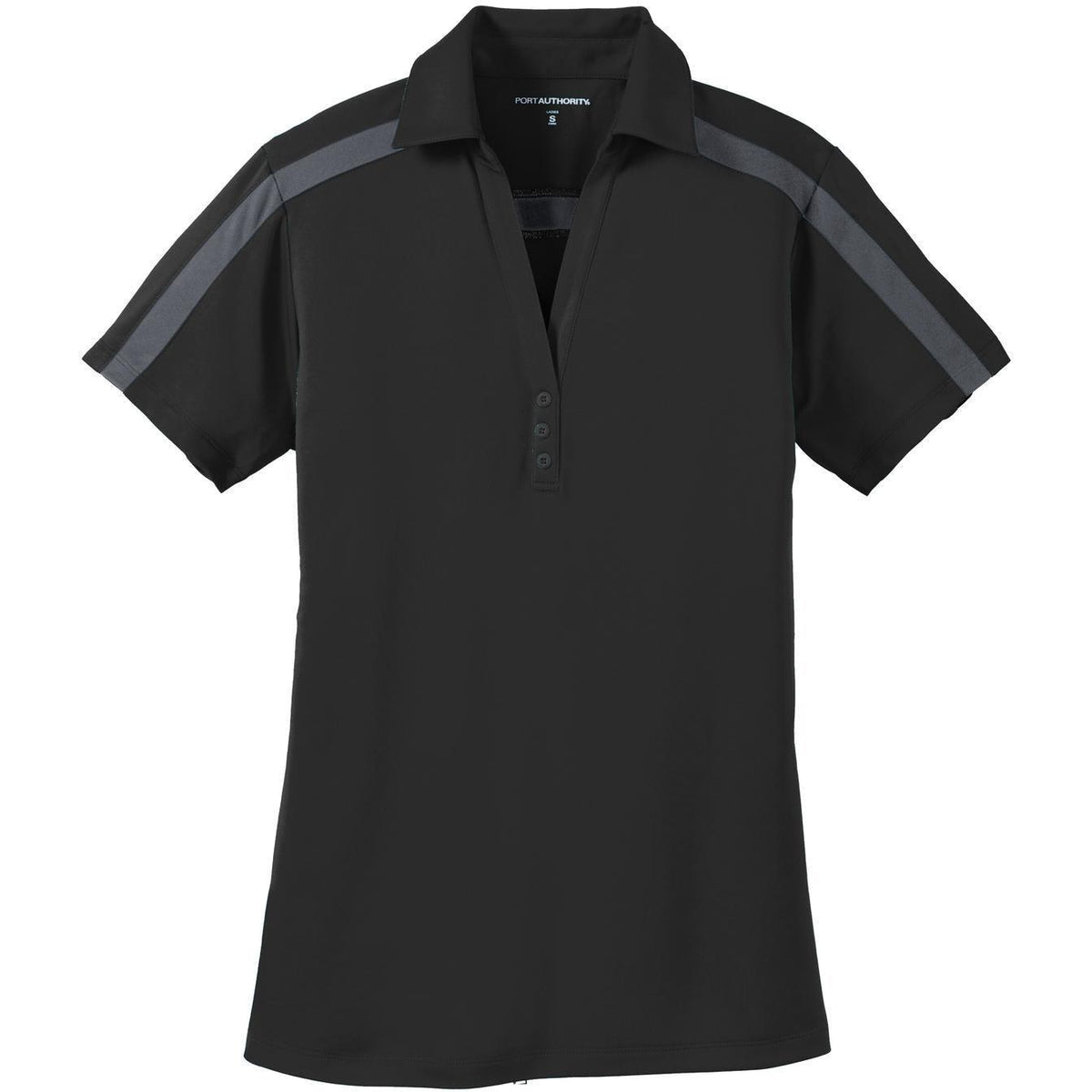 no-logo Port Authority Women's Silk Touch Performance Colorblock Stripe-Regular-Port Authority-Black/Steel Grey-XS-Thread Logic