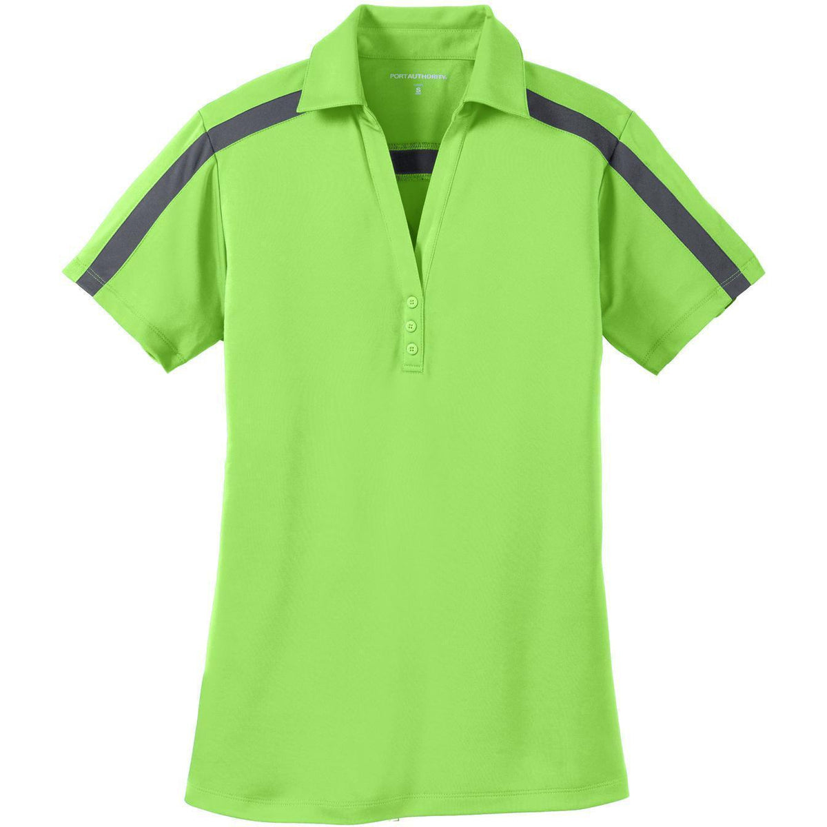 no-logo Port Authority Women's Silk Touch Performance Colorblock Stripe-Regular-Port Authority-Lime/Steel Grey-XS-Thread Logic