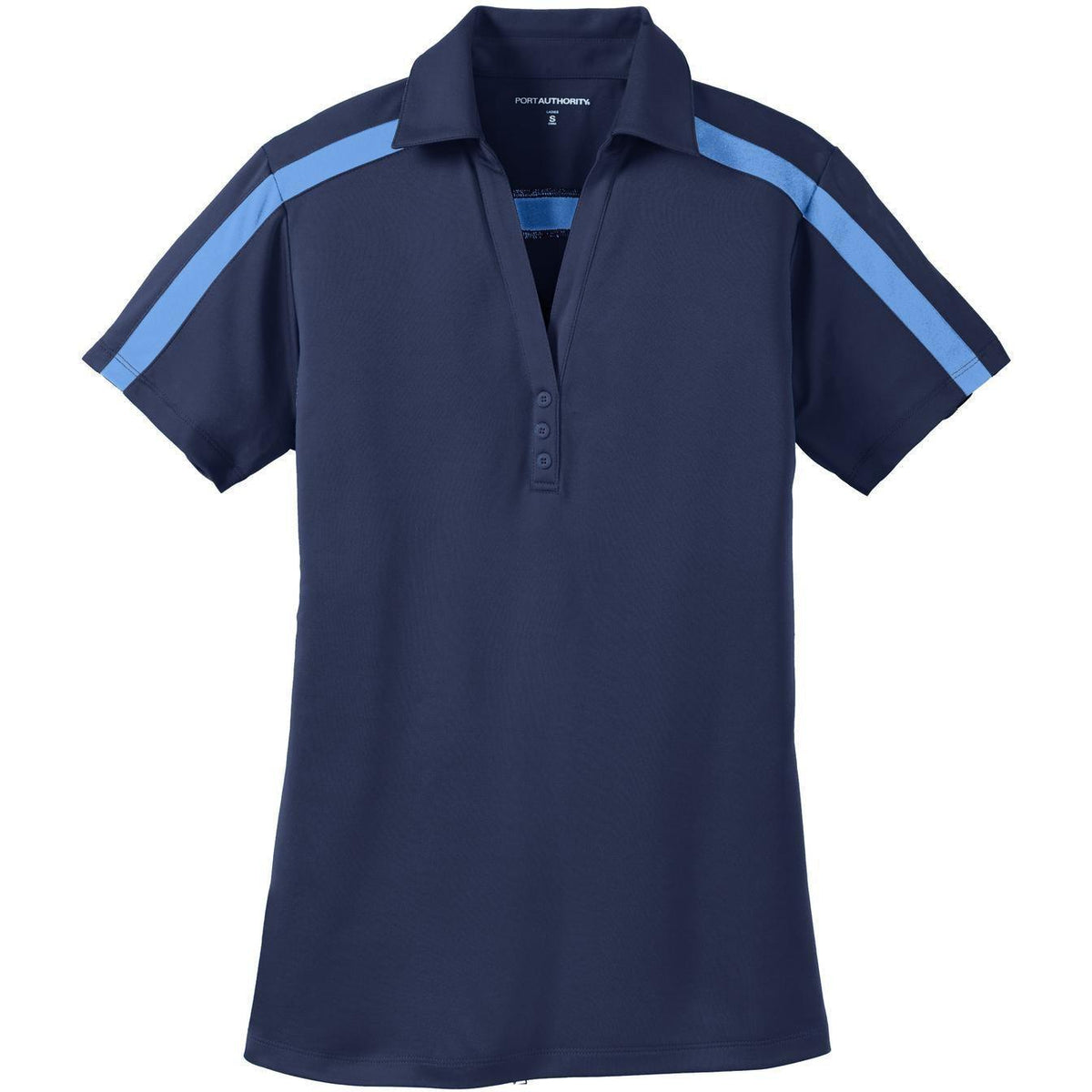 no-logo Port Authority Women's Silk Touch Performance Colorblock Stripe-Regular-Port Authority-Navy/Carolina Blue-XS-Thread Logic