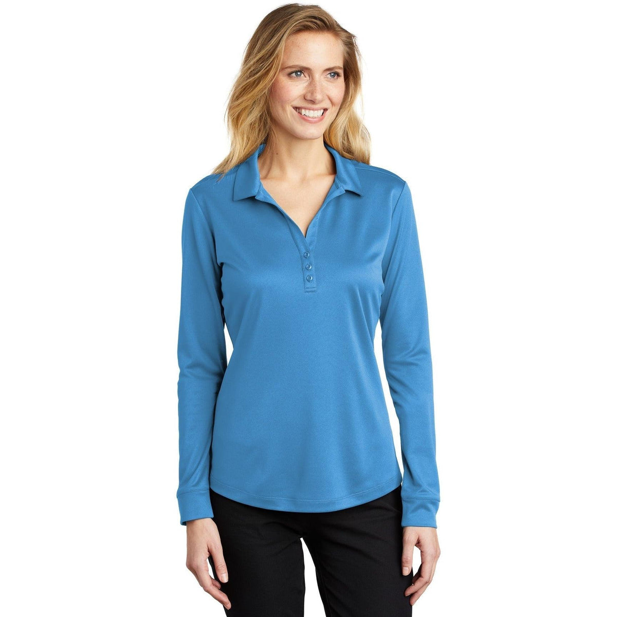 no-logo Port Authority Women's Silk Touch Performance Long Sleeve Polo-Polos-Port Authority-Thread Logic