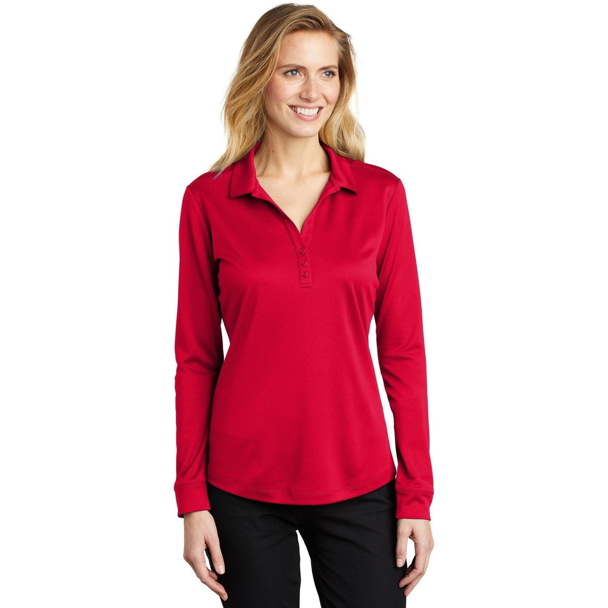 no-logo Port Authority Women's Silk Touch Performance Long Sleeve Polo-Polos-Port Authority-Thread Logic