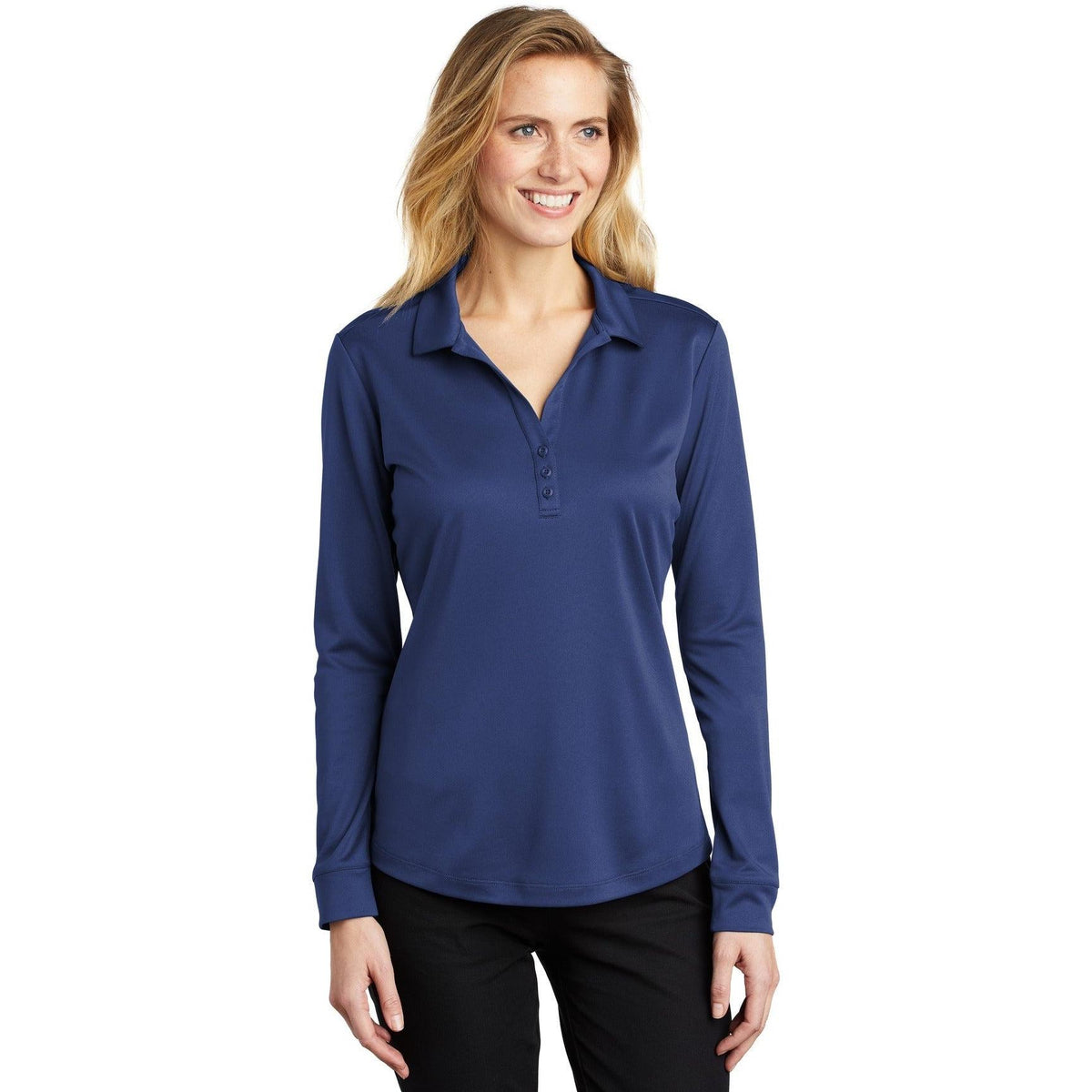 no-logo Port Authority Women's Silk Touch Performance Long Sleeve Polo-Polos-Port Authority-Thread Logic