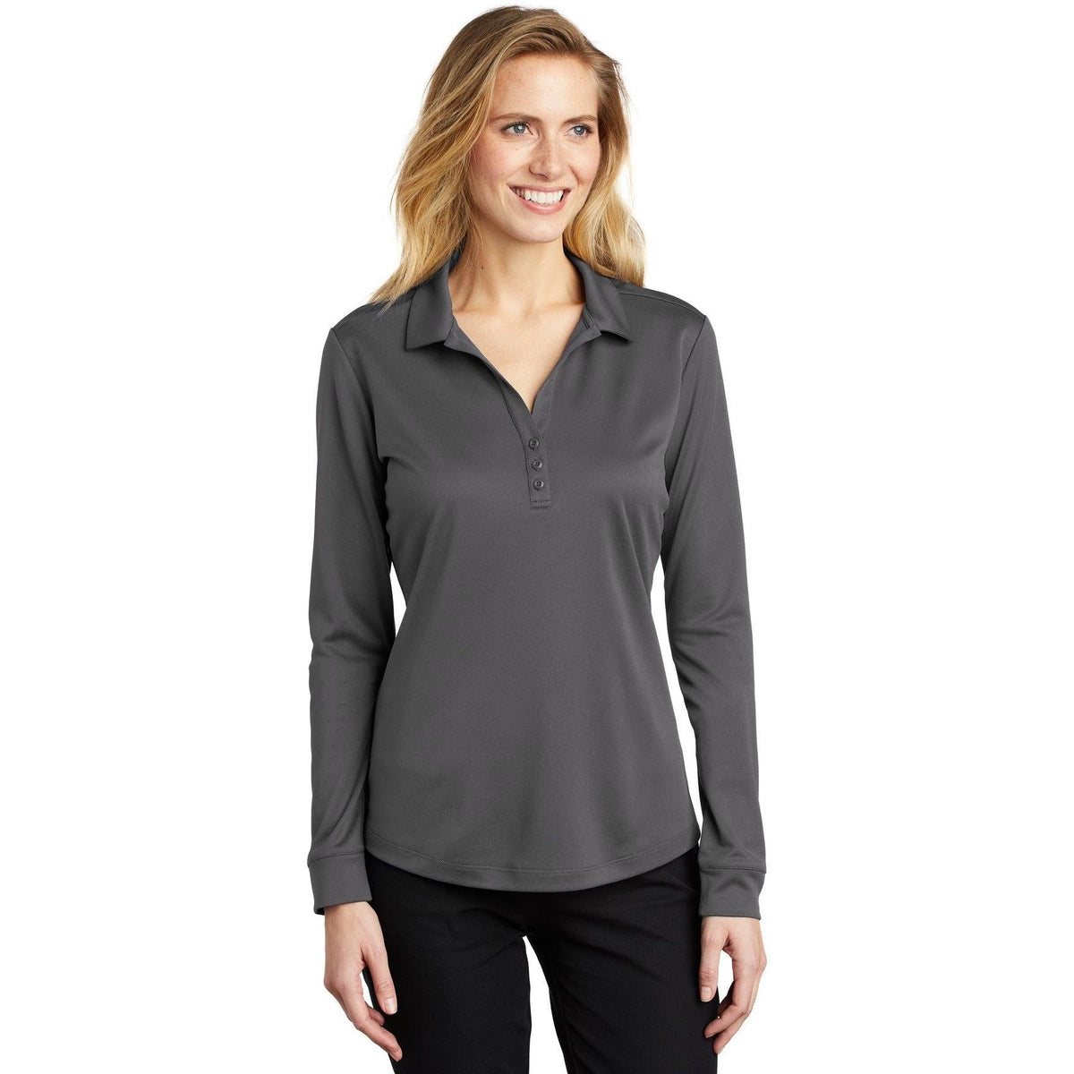 no-logo Port Authority Women's Silk Touch Performance Long Sleeve Polo-Polos-Port Authority-Thread Logic