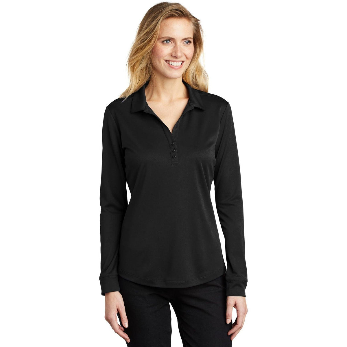 no-logo Port Authority Women's Silk Touch Performance Long Sleeve Polo-Polos-Port Authority-Thread Logic