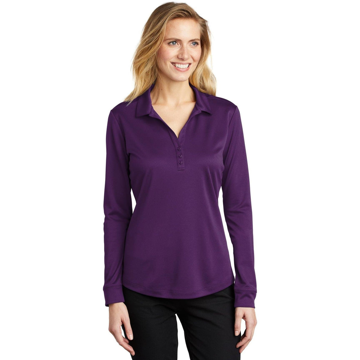 no-logo Port Authority Women's Silk Touch Performance Long Sleeve Polo-Polos-Port Authority-Thread Logic