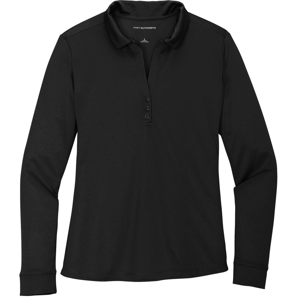 no-logo Port Authority Women's Silk Touch Performance Long Sleeve Polo-Polos-Port Authority-Black-S-Thread Logic