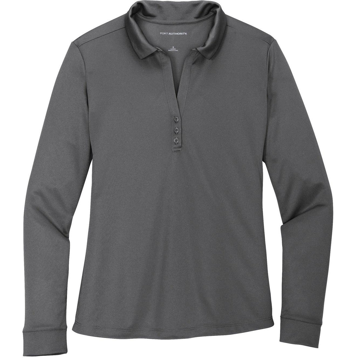 no-logo Port Authority Women's Silk Touch Performance Long Sleeve Polo-Polos-Port Authority-Steel Grey-S-Thread Logic