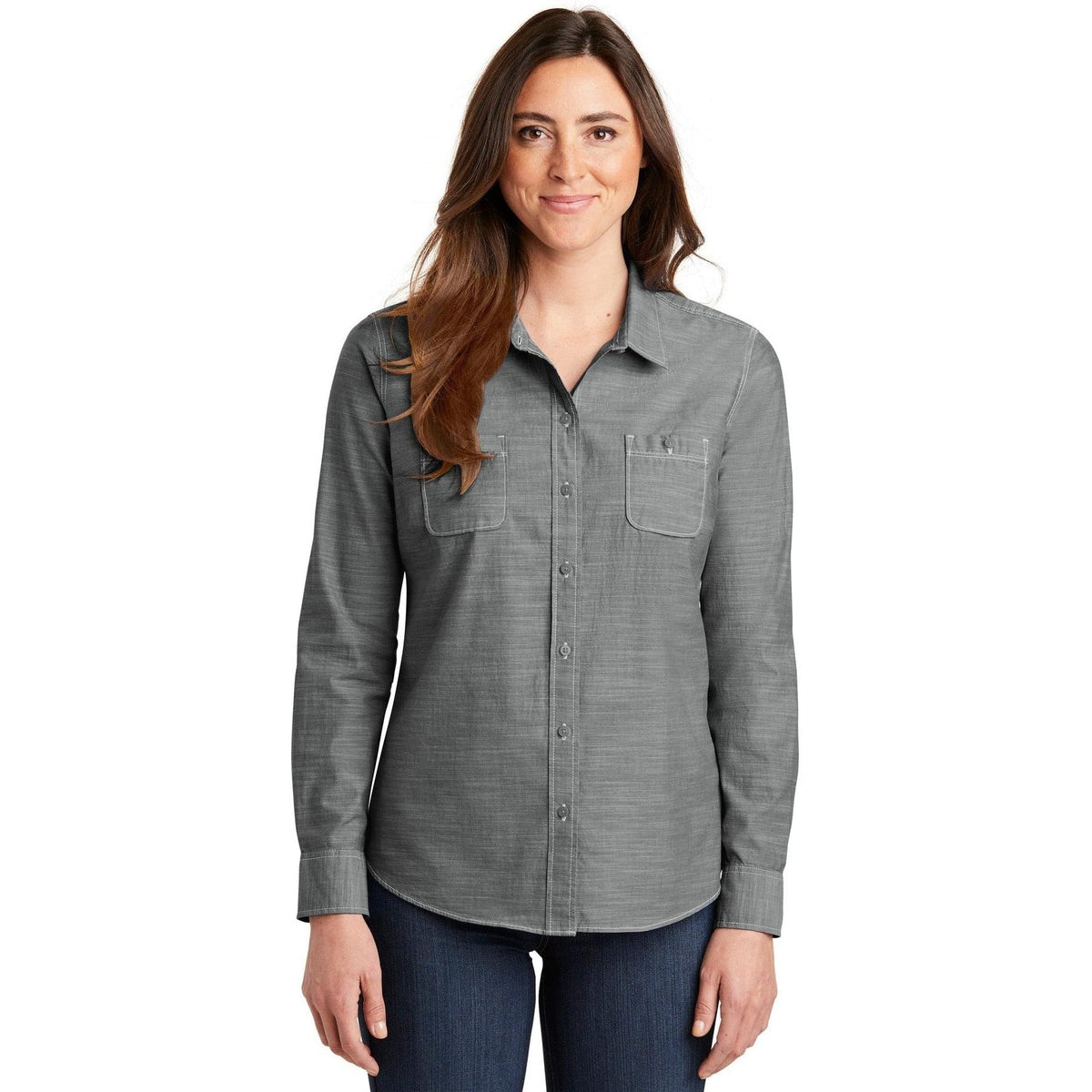 no-logo Port Authority Women's Slub Chambray Shirt-Dress Shirts-Port Authority-Thread Logic