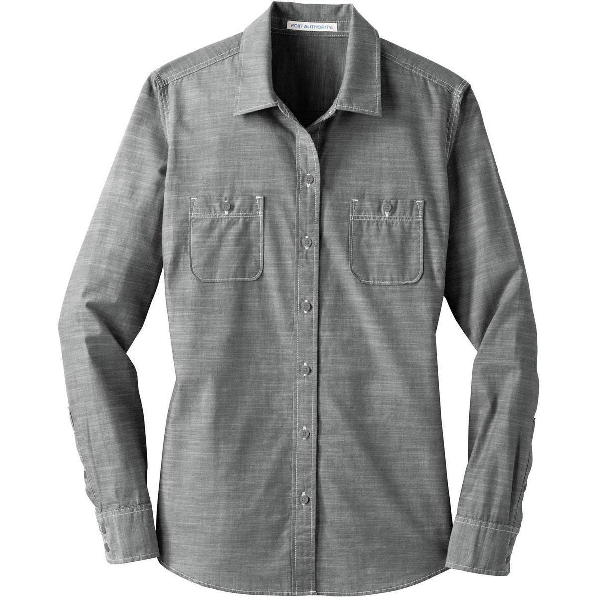 no-logo Port Authority Women's Slub Chambray Shirt-Dress Shirts-Port Authority-Grey-XS-Thread Logic