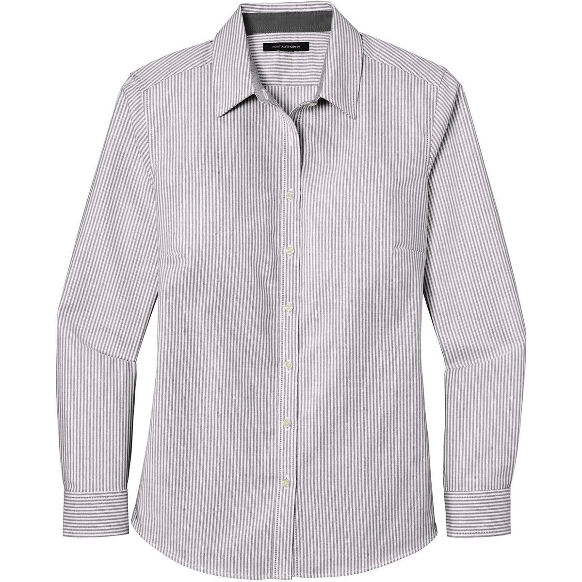 no-logo CLOSEOUT - Port Authority Ladies SuperPro Oxford Stripe Shirt-Dress Shirts-Port Authority-Black/White-XS-Thread Logic