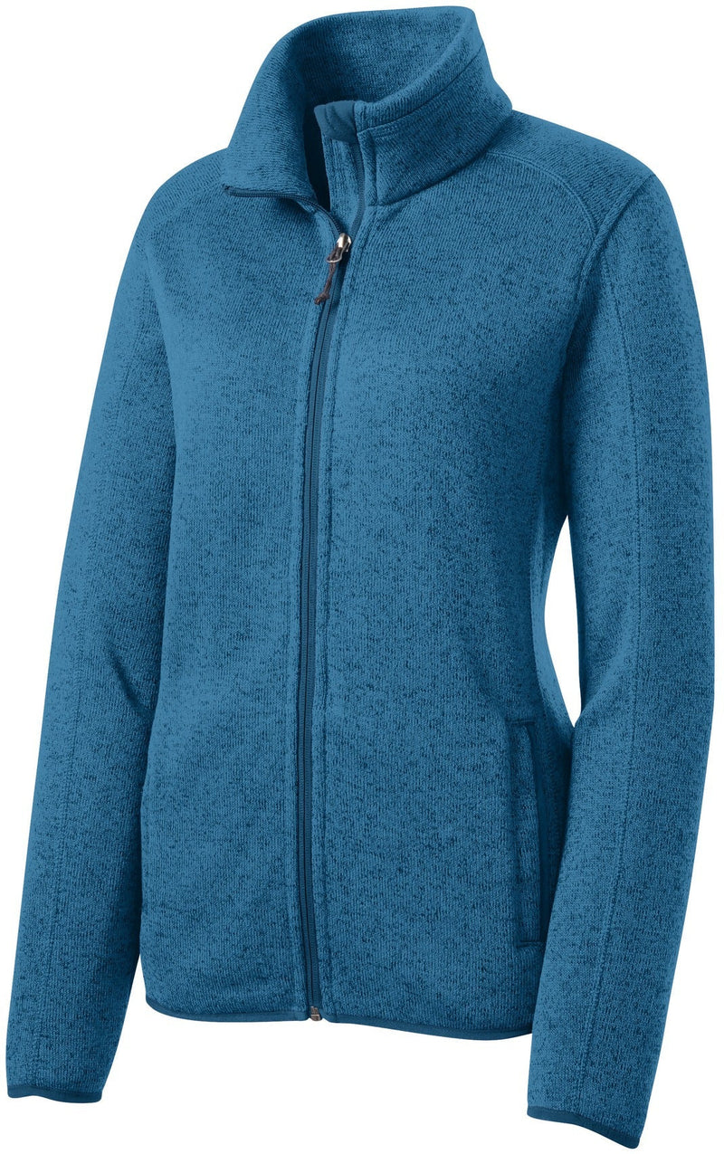 Port Authority Ladies Sweater Fleece Jacket-Regular-Port Authority-Medium Blue Heather-S-Thread Logic