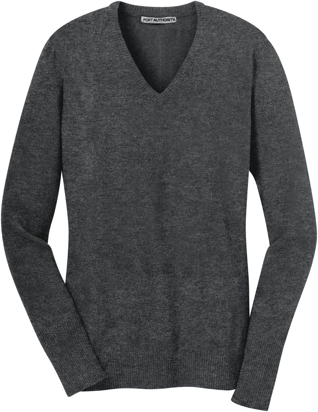No-Logo CLOSEOUT - Port Authority Ladies V-Neck Sweater-Sweaters-Port Authority-Charcoal Heather-XS-Thread Logic