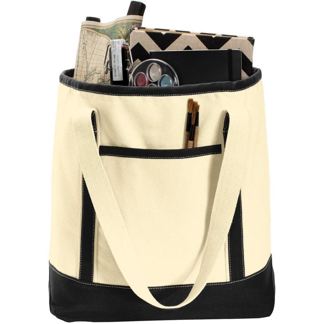 no-logo Port Authority Large Cotton Canvas Boat Tote-Regular-Port Authority-Natural/Black-Thread Logic